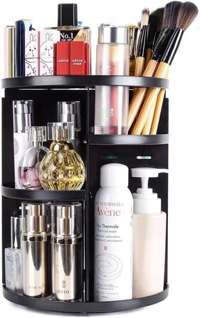 Органайзер для макіяжу, Beauty Cosmetic Organizer Косметична коробка для зберігання косметики, що обертається на 360, для комода Спальня Ванна кімната, чорний