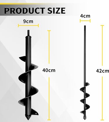 Універсальний набір ґрунтобурів для дриля 4x42 см та 9x40 см, садовий бур для шуруповерта, легкий спіральний бур, бур для посадки цибулин, овочів та неглибоких садових робіт, чорний 4x42 9x40 см