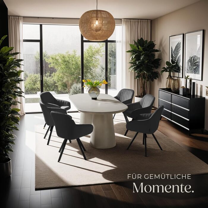 Обідні стільці tectake з підлокітниками, ергономічне крісло-обшивка з оббивкою з стьобаного оксамиту, обертові стільці для вітальні, обіднього столу, кабінету, туалетного столика, кухонних стільців - комплект з 4 шт. , чорний