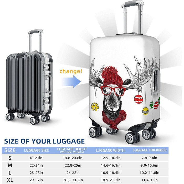 Чохол для валізи Веселий Олень, захисний, еластичний, для валіз розміром 45.7-81.3 см, Чорний, Великий