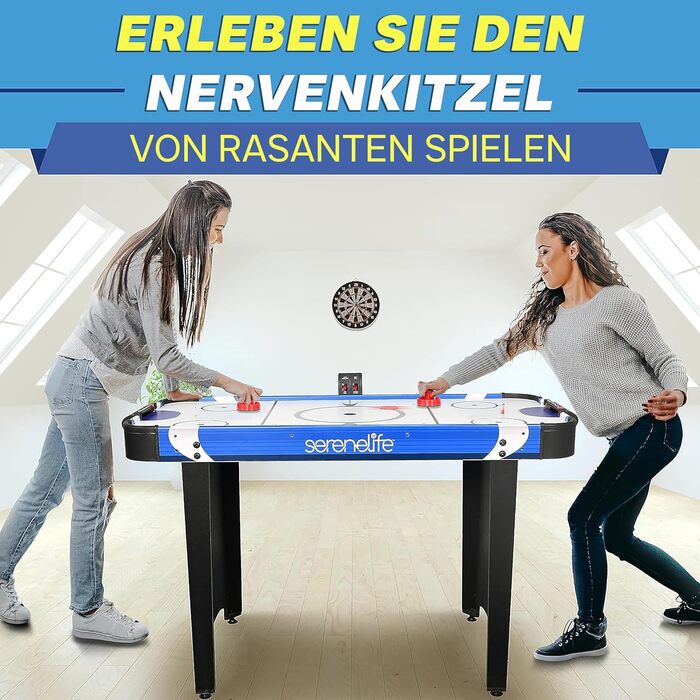 Аерохокейний стіл SereneLife з повітряними шайбами Ігровий стіл для повітряного хокею, ідеальний як ігровий стіл Настільний хокей для розваг Настільні ігри з повітряними шайбами та слайдерами Міцні столи для повітряного хокею для дітей та дорослих, синій 