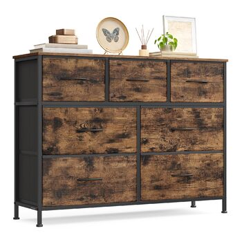 Комод SONGMICS, шафа, 7 тканинних шухляд, шафа для зберігання, сталь, МДФ, неткане полотно, для спальні, коридору, вітальні, вінтажний коричневий-чорний LGS323BH04 Вінтажний коричневий чорнильний 7 шухляд