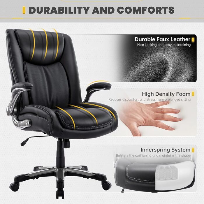 Офісне крісло COLAMY XXL, навантаження до 181 кг, штучна шкіра, чорний