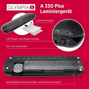 Ламінатор Olympia A 330 Plus Гаряче та холодне ламінування Ламінатор до A3 Захист від бульбашок Ламінатор Ідеально підходить для офісу, школи та домашнього офісу Ламінатор з пакетами для ламінування