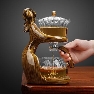 Елегантний скляний чайний набір Ледачий чайник автоматичний заварник, преміум аксесуари для дому, розкішний набір для чайної церемонії з магнітним закриттям.