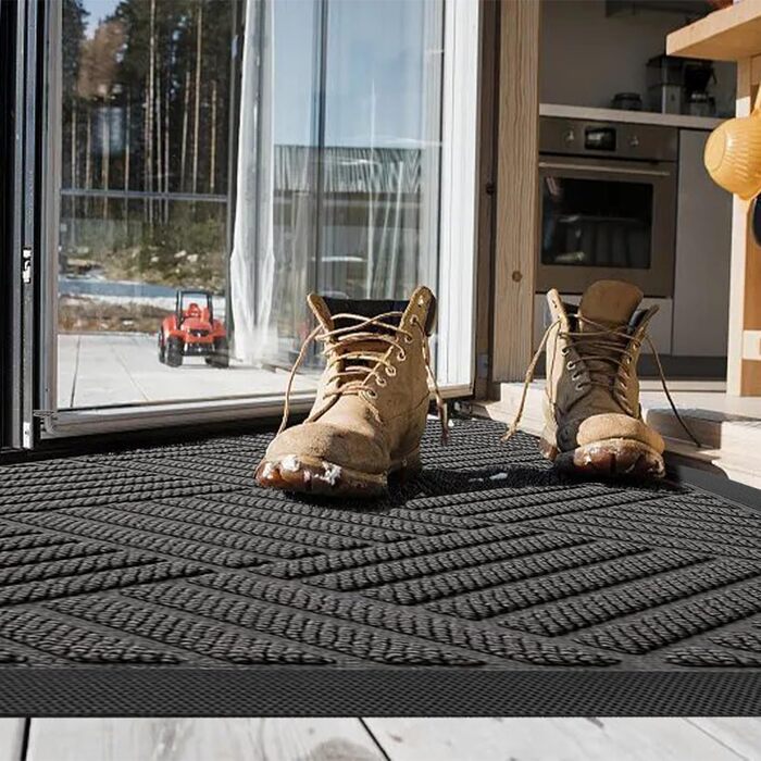 Килимок для вулиці 60 x 90 см, силіконовий брудозатримуючий килимок для використання всередині та зовні приміщень - нековзний, пилонепроникний та миється, всепогодний килимок для вхідних дверей, входу, балкону - темно-сірий 60 x 90 см (прямокутний)