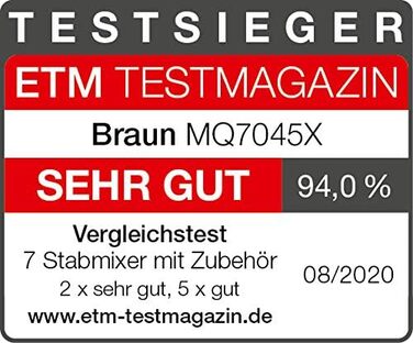 Ручний блендер Braun MultiQuick 7 MQ 7045 шт. - ручний блендер зі знімною ніжкою блендера з нержавіючої сталі з технологією ActiveBlade для приготування пюре з найтвердіших інгредієнтів, в т.ч. набір аксесуарів з 4 предметів, 1000 Вт, насадка для міксера 