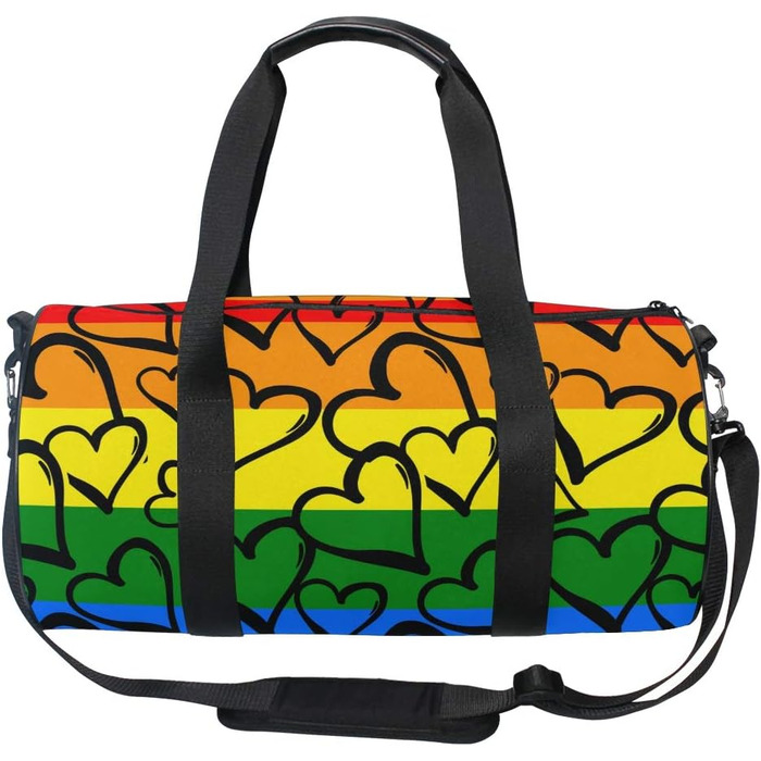 Спортивна сумка з веселковим принтом, барвиста, з сердечком, з канвасу, дорожня сумка, сумка на вихідні, для ручної поклажі, жіноча та чоловіча, для спорту та подорожей