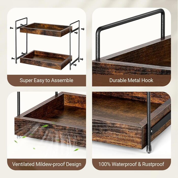 Дерев&39яна окремостояча полиця, кухонна полиця на стільницю з 2 рівнями, полиця для спецій з металевою опорою, полиця для зберігання у ванній кімнаті, тримач для спецій, підставка для спецій, органайзер, туалетний столик