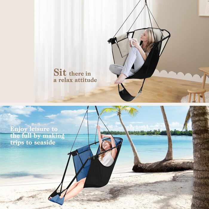 Підвісне крісло Chihee з підставкою для ніг, гамак-крісло з металевим каркасом U-подібної форми, міцне крісло-гойдалка Teslin з тканини Оксфорд з боковими кишенями, підголівник, карабін, міцна опора та повітропроникність, зелений