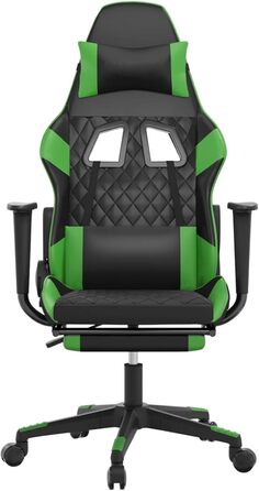 Геймерське крісло з підставкою для ніг, чорно-зелене, штучна шкіра, офісне крісло, для вітальні, офісу, спальні, модель 3143767 Чорний/Зелений