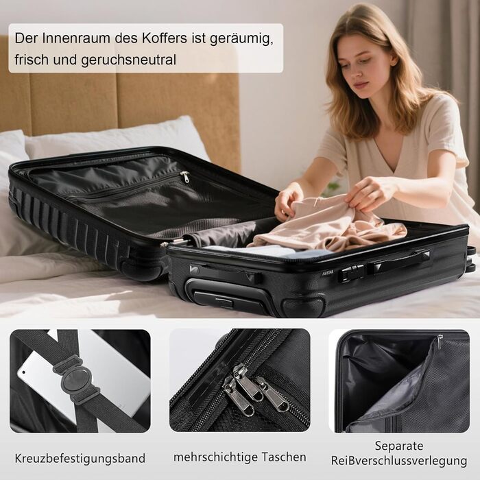 Велика валіза на візках 76x530 см, тверда дорожня валіза з 4 колесами та кодовим замком, легка ручна поклажа, чорний L