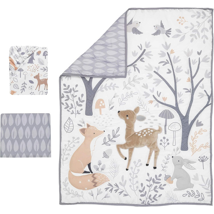 Комплект постільної білизни в дитяче ліжечко Bedtime Originals Deer Park 3-спальний, сірий, тварини, ліс