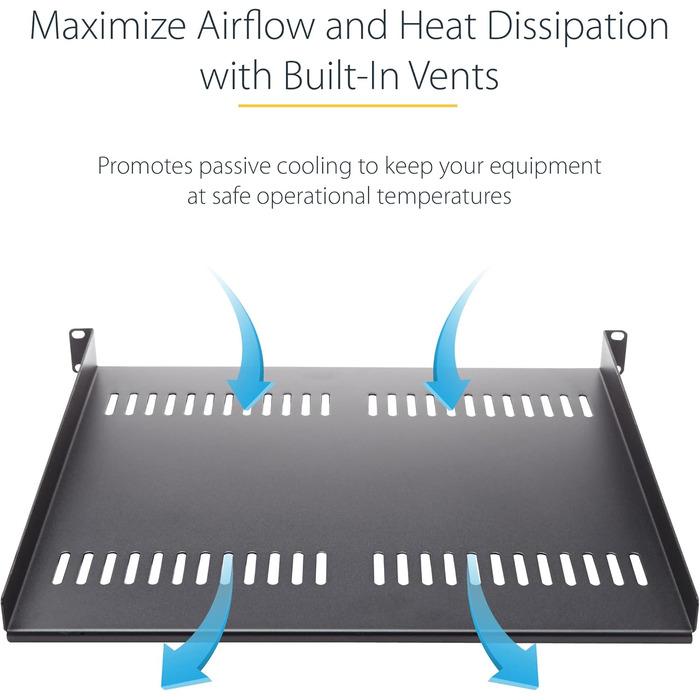 Полиця - Перфорована універсальна полиця для кріплення в стійку для 19-дюймових мережевих шаф - Пасивно вентильована - Надміцна - Вантажопідйомність 20 кг - Глибина 40 см, Чорна (CABSHELF116V) 1U вентильована 400 мм, 1U