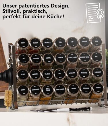 Підставка для спецій Deco haus, настінна та настінна З 28 БАНКАМИ ДЛЯ СПЕЦІЙ ТА ЕТИКЕТКАМИ - Органайзер для спецій - Органайзер для підставки для спецій - Підставка для спецій, підвісні підставки для спецій - Шафа для підставки для спецій, чорне місце для