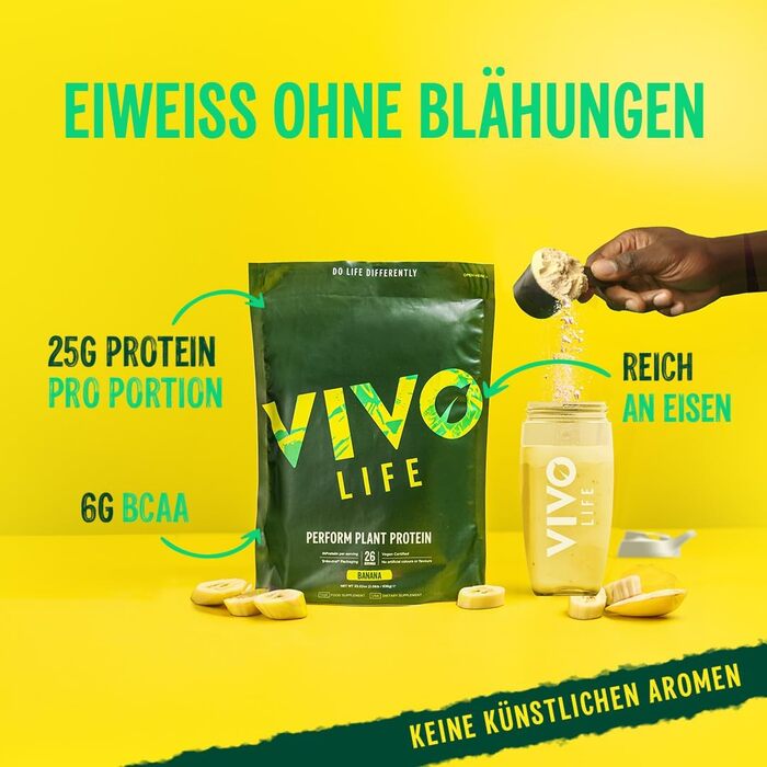 Протеїновий коктейль з гороху та конопель Vivo Life Perform Raw Vegan, какао, 988 г