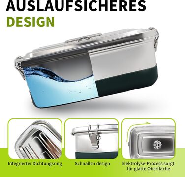 Ланчбокс iDattel з нержавіючої сталі, 2000 мл герметичний контейнер для обіду з роздільниками та силіконовою прокладкою, без BPA. Ідеально підходить для пікніків, школи, роботи. Металевий ланчбокс з текстильним чохлом для дорослих та дітей.