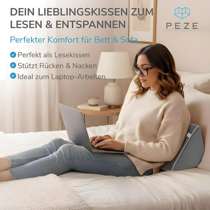 Подушка для спини для ліжка та дивана (сіра) Клиноподібна подушка та подушка для читання для дорослих - Підтримуюча подушка для колін, ніг, спини, пролежнів - Подушка для сидіння ліжка для нахилу та підйому - Ортопедична подушка для спини