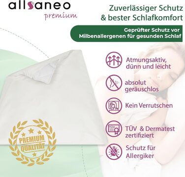Підковдра allsaneo Premium для алергіків 135x200 см Надзвичайно м&39яка та легка антиалергенна постільна білизна Оболонка від кліщів Захист від кліщів Внутрішній чохол, стійкий до алергенів Сертифіковано TV