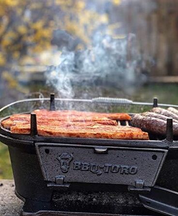 Чавунний казанок для гриля BBQ-Toro з решіткою для гриля 50 x 25 x 23 см Гриль для кемпінгу на вугіллі в стилі Hibachi Гриль для к