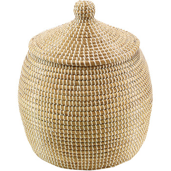 Кошик Kobolo з морською змією - Ø 32 см В 34 см - Коричневий - Плетений кошик для зберігання з кришкою - Декоративний універсальний кошик для білизни, іграшок та організації - Маленький кошик для аксесуарів