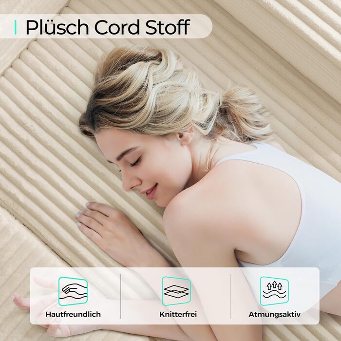 Кутовий диван LINSY HOME зі сном - Модульний розкладний диван з вельвету 270 см, L-подібний диван, 3-місний диван з пуфом, секційний диван для вітальні, не потребує складання, бежевий вельвет