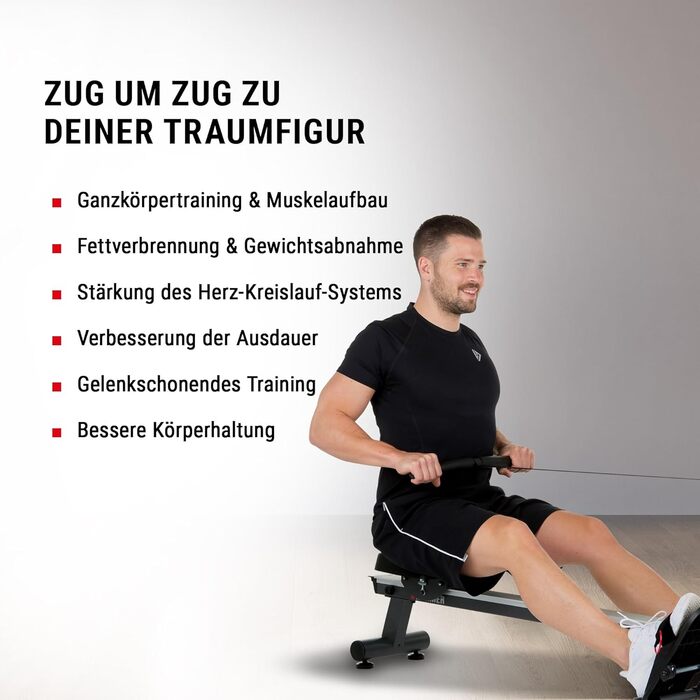 Гребний тренажер HAMMER Pro Force - компактний, легкий та високоефективний кардіотренажер з 20 програмами тренувань та тримачем для планшета, вага користувача до 120 кг