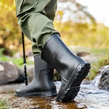 Чоловіче гумове взуття, водонепроникні гумові чоботи, чоловіче взуття, зносостійкі пластикові гумові чоботи, на низькому каблуці, чорно-червоні туфлі, розмір 41 EU