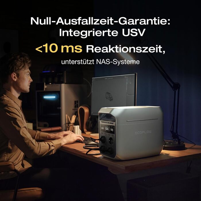 Портативна електростанція EF ECOFLOW DELTA 3 Plus, акумулятор LiFePO4 ємністю 1024 Втгод, повністю заряджається за 56 хвилин, сонячний генератор потужністю 1800 Вт (пікова потужність 3600 Вт) для аварійного живлення, для кемпінгу