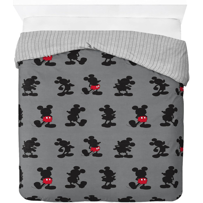 Смугастий - комплект підковдри на двох з наволочкою 50 х 70 см, теплий комплект постільної білизни бавовняний сірий - Mickey Mouse