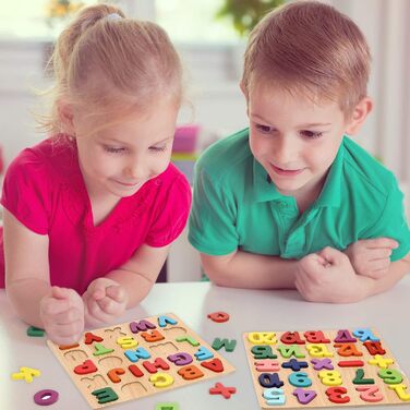 Дерев&39яні іграшки-пазли Gitua, 2 частини, барвистий алфавіт, букви ABC, цифри, дизайн, дерев&39яні блоки-пазли для малюків і діт