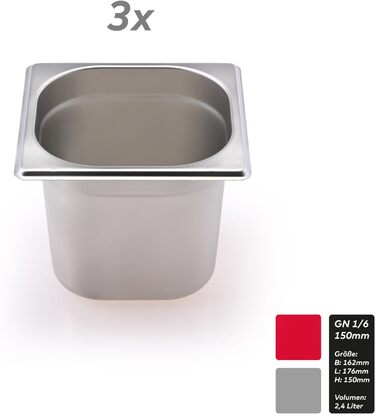 Комплект GN контейнерів 3 шт. GN 1/6 150 мм - нержавіюча сталь