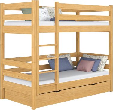 Двох'ярусне ліжко з шухлядою 120х180 см, дитяче ліжко для 2 дітей, 2 сторони складання сходів ліва або права, закруглені краї, міц