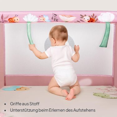 Дитячий манеж та дорожнє ліжечко LIONELO Mille Plus 2-в-1 100x100 см з матрацом та 3D-чохлом для немовлят, вагою до 15 кг (0-36 місяців), бічний вхід на блискавці, 2 колеса з гальмами, складний, сумка для перенесення рожевого кольору