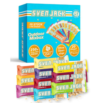 Вівсяний батончик Sven Jack (енергетичний торт) Outdoor Mix Box 20 x 65 г Оригінальний енергетичний батончик з вівсяних пластівців Веганський вівсяний батончик без лактози Довголанцюгові вуглеводи з низьким вмістом цукру Батончик мюслі 20 x 65 г (1300 г)