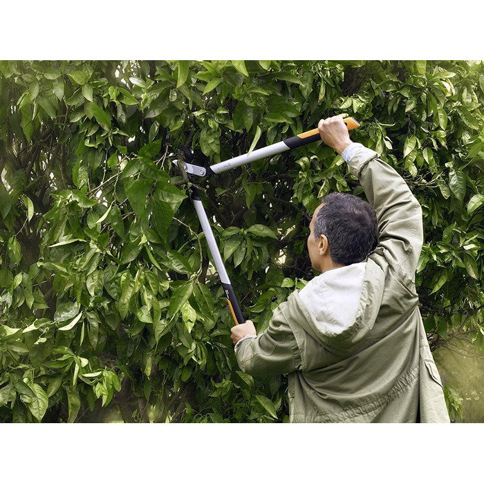 Садові секатори Fiskars PowerGear X з обхідним механізмом, з антипригарним покриттям, зі сталі високої твердості, довжина 57 см, чорно-помаранчеві, LX92-S, 1020186 LX 92 (57 см)