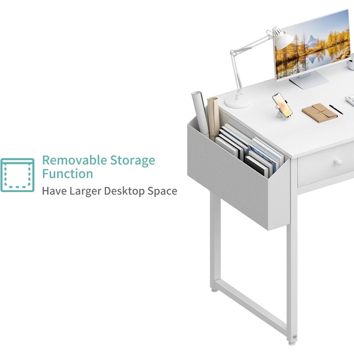 Білий письмовий стіл Lufeiya з 2 шухлядами, невеликий стіл з місцем для зберігання, комп&39ютерний стіл для офісу/домашнього офісу, 80x40x79 см, білий, компактний