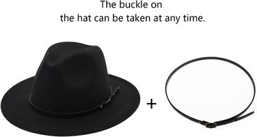 Капелюх-федора з широкими полями для жінок, пряжка на ремені, ретро панама, , 25-чорний L
