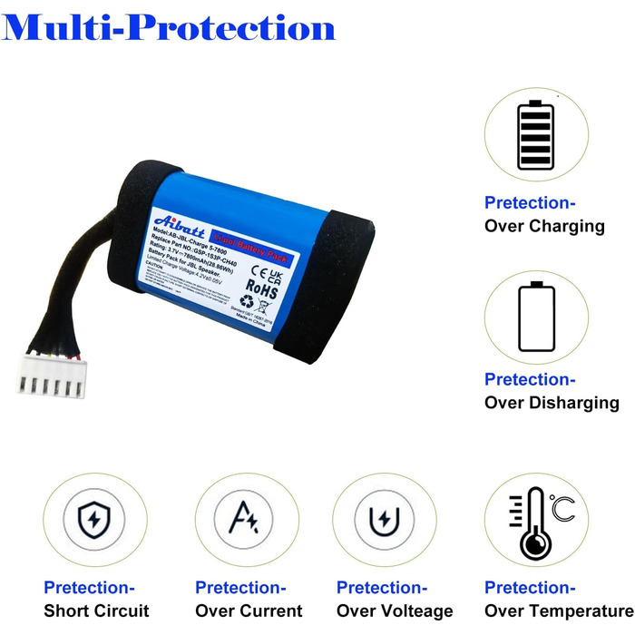 Замінний акумулятор ємністю 7800 мАг для JBL Charge 5, акумулятор для Bluetooth-колонки JBL Charge 5-го покоління, заміна акумулятора JBL GSP-1S3P-CH40, GSP-1S3P-CH4A.