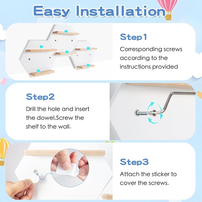 Комплектів магнітних полиць Tonie, шестикутної форми для полиць для зберігання фігурок Toniebox, настінні плаваючі дерев&39яні полиці, сумісні зарядні станції для Toniebox, 1A4B, малі, 5