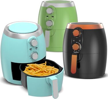Аерофритюрниця / 3.5 л / чорний, зелений. бірюзовий / 1200 Вт / Мультипіч з таймером до 30 хвилин, без масла та жиру, 100-200C, cool touch, ретро-дизайн (чорний)