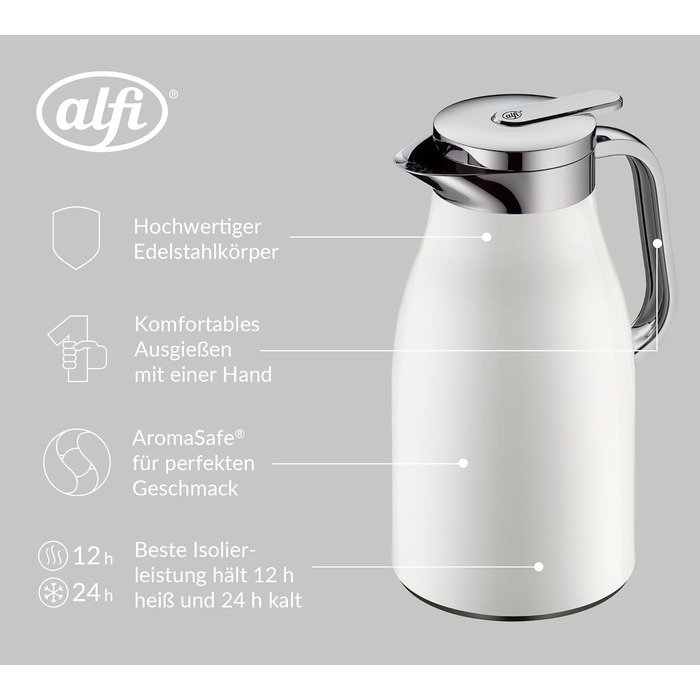 Л, кокосово-білий матовий, термос з нержавіючої сталі з гігієнічною скляною вкладкою, кришка, що закручується, зі зручною кнопкою, ергономічна ручка, керування однією рукою, ідеально підходить як кавник 1000 мл кокосово-білий матовий, 1.0