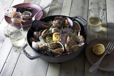 Сковорода / сковорідка для паельї STAUB з двома ручками, 34 см, чавун, для всіх типів варильних поверхонь, графітовий сірий