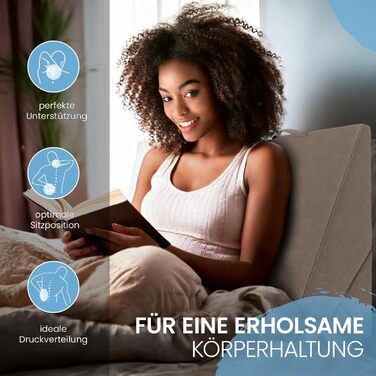 Багатофункціональна клиноподібна подушка ELONEO, подушка для спини, опора для колін, опора для ніг, підставка для ніг для дивана та софи, подушка для читання, розмір Ш55 x В56 x Д30,5 см, бежевий