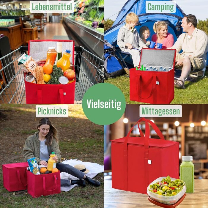 Сумка для покупок VENO 29 літрів, багаторазова складна сумка-холодильник, кошик для покупок, великий кошик для пікніка, міцна ізольована сумка, сумка для ланчу, вертикальна термосумка (червона, 2 шт.) Червона, 2 шт.
