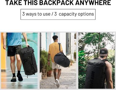 Велика водонепроникна спортивна сумка/рюкзак MIER з відділенням для взуття, що трансформується в рюкзак, 45 л/60 л/90 л, чорна, 90 л