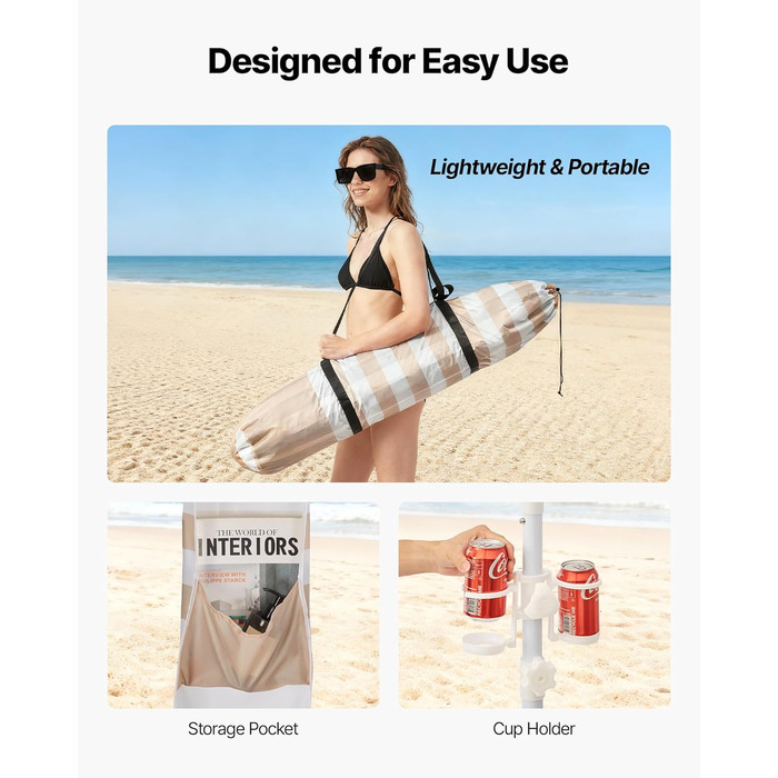 Пляжний навіс VEVOR, 2,4 x 2,4 м з бічною стінкою, сонцезахисний фактор UPF 50, навіс з мішками з піском, регульований по висоті та портативний сонцезахисний навіс для всієї родини та друзів