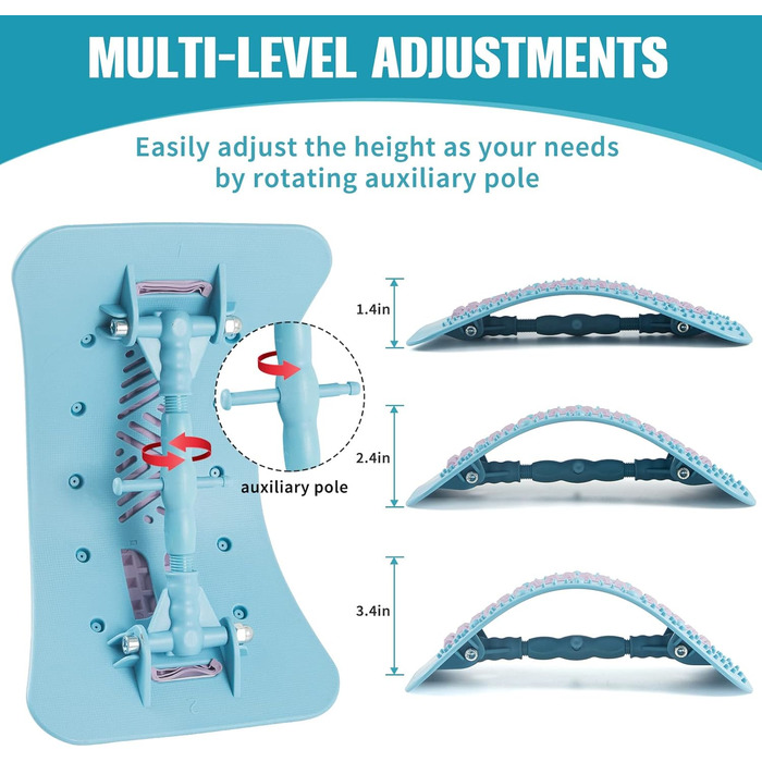 Розгинач спини, Масажер для спини для жінок і чоловіків, Тренажер для спини Розтяжка для підтримки спини для підтримки попереку, полегшення болю в м'язах, корекція постави (синій)