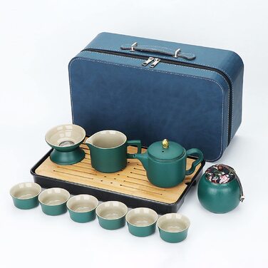Набір для чаювання Смарагдова подорож, китайський чайний сервіз, портативний набір для чаю Кунг-Фу, 7 предметів у кейсі