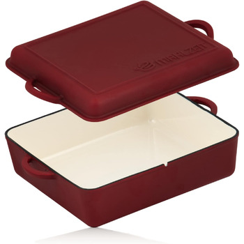 Чавунна жаровня Mahlzeit емальована 10,5 л Шорстка поверхня Темна вишня Жаровня 2в1 зі сковорідкою Жаровня з кришкою, безпечна для